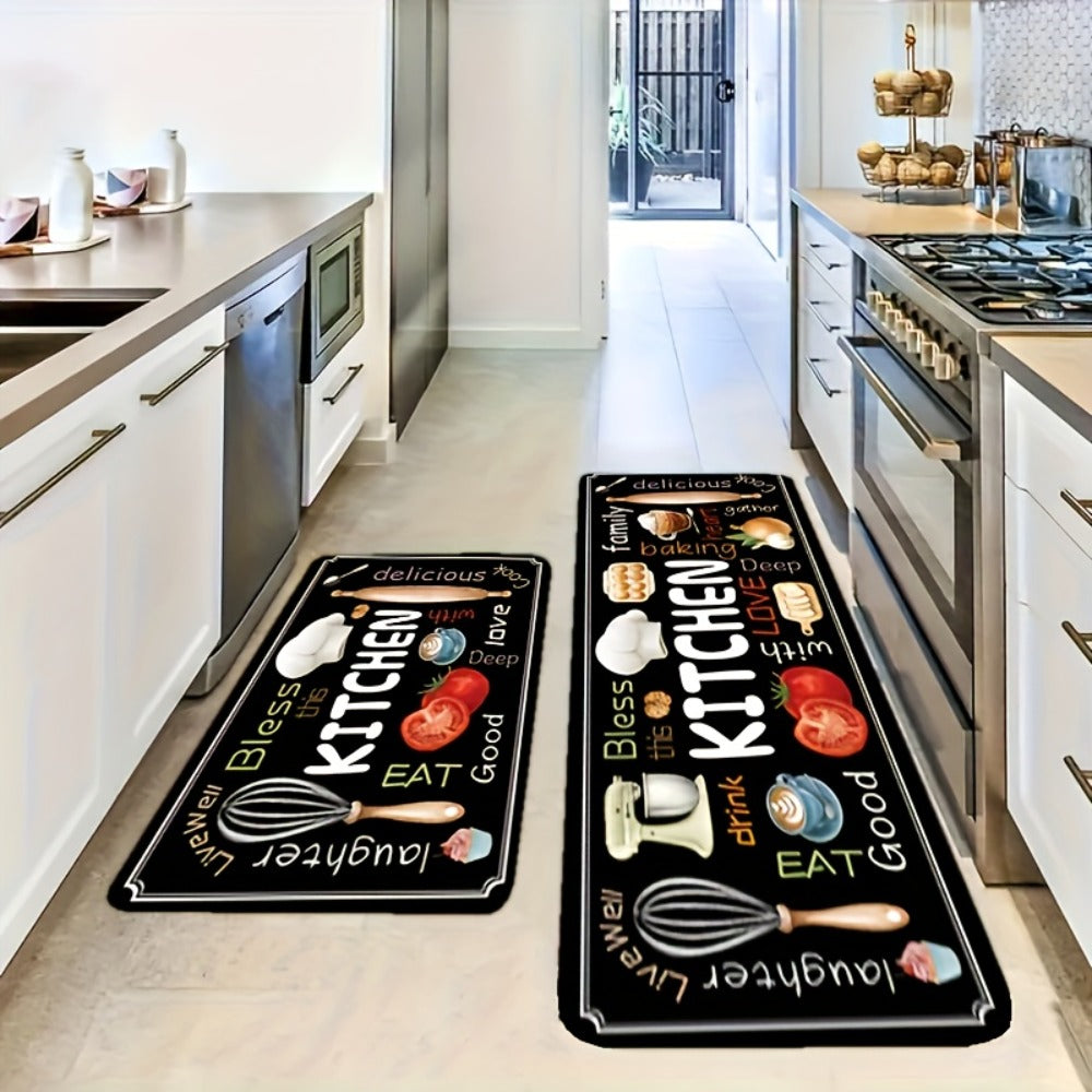 Diatomaceous Earth Kitchen Mat Set 2pcs - Non-Slip Soft Floor Mats for Kitchen Bathroom Bedroom Hallway, Dark Gray, Machine Washable - product image