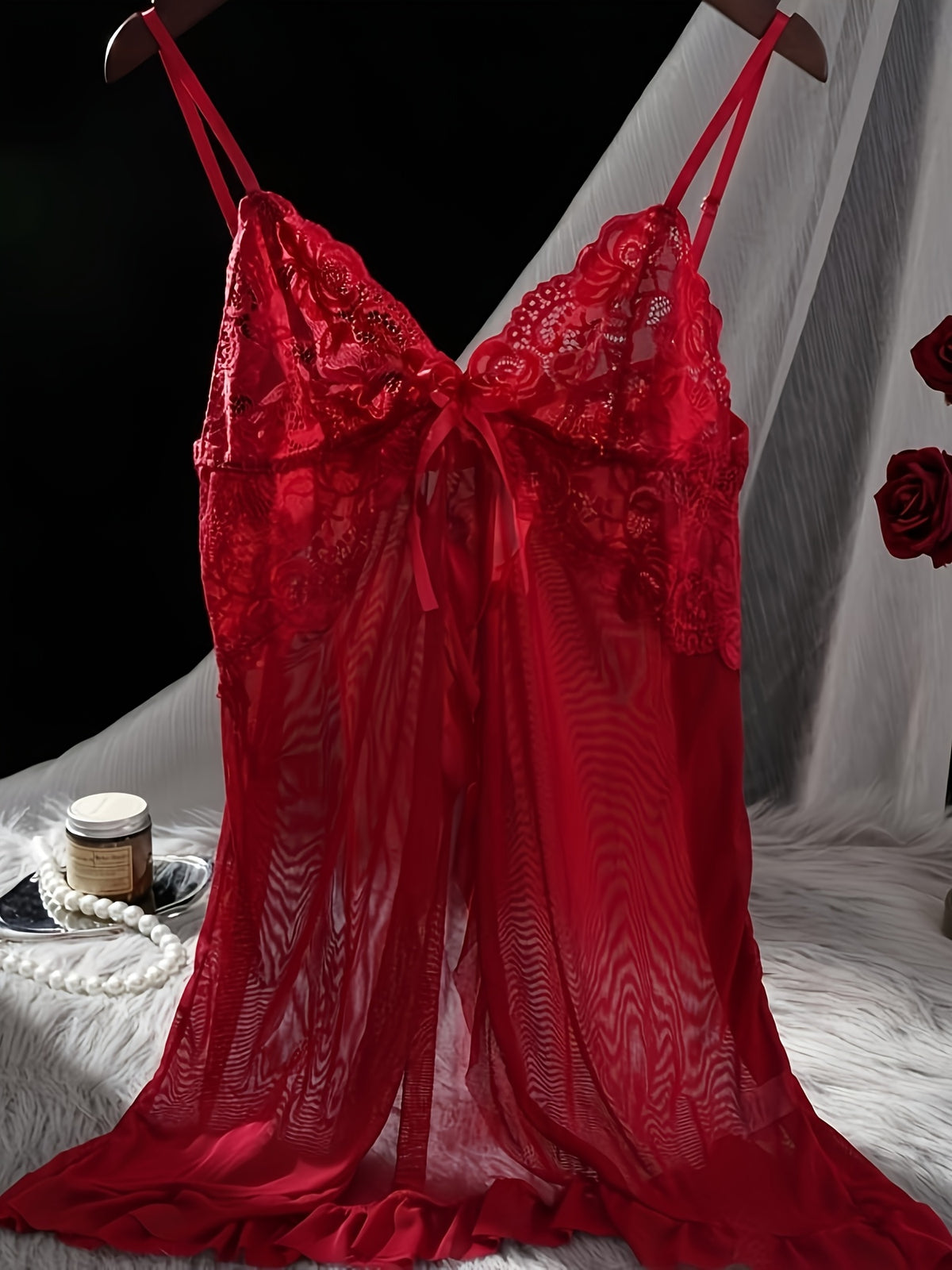 3Sets/6pcs Sexy Lingerie Set for Women Sheer Mesh & Lace Nightgown In Red/ Blue/ Black | Strappy, Adjustable, Intimate Sleepwear for Home, Hotel & Valentine's - product image 6