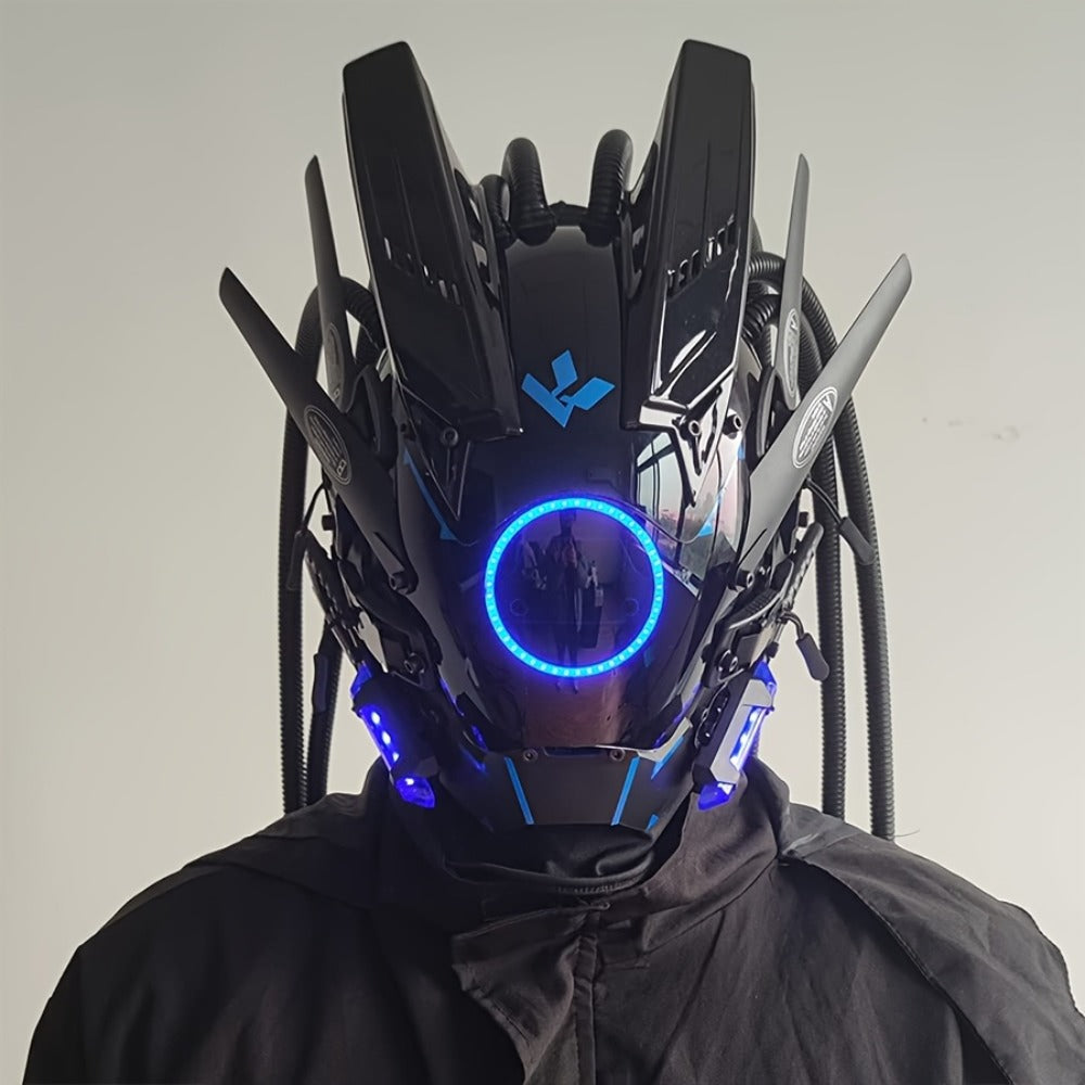 Futuristic Sci-Fi Mechanical Face Mask for Halloween, Cosplay, Music Festival & Rave Party, Blue Green Pink, Free Helmet Included, Adult Gift – LED Cyberpunk - product image 22