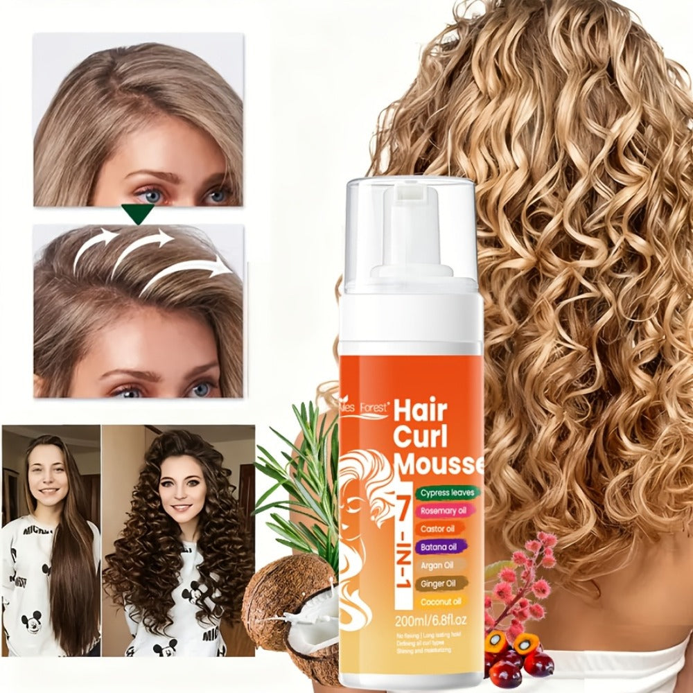 Curl Defining Hair Foam Mousse 200ml Moisturizing Smoothing Styling for Natural Fluffy Elastic Curls | Frizz Control for Wavy Coily Hair | Men & Women 6.76oz - product image 3