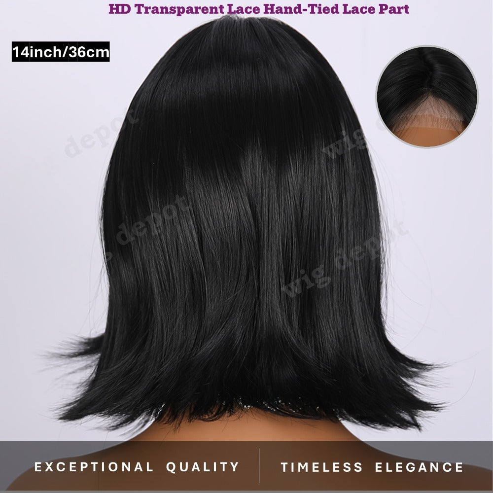 U Part Lace Front Bob Wig 4x1 Glueless Rose Net Cap Middle Part Natural Hairline Synthetic Wig for Women 14 Inch Brown Highlights Milky White Black Pink - product image 24