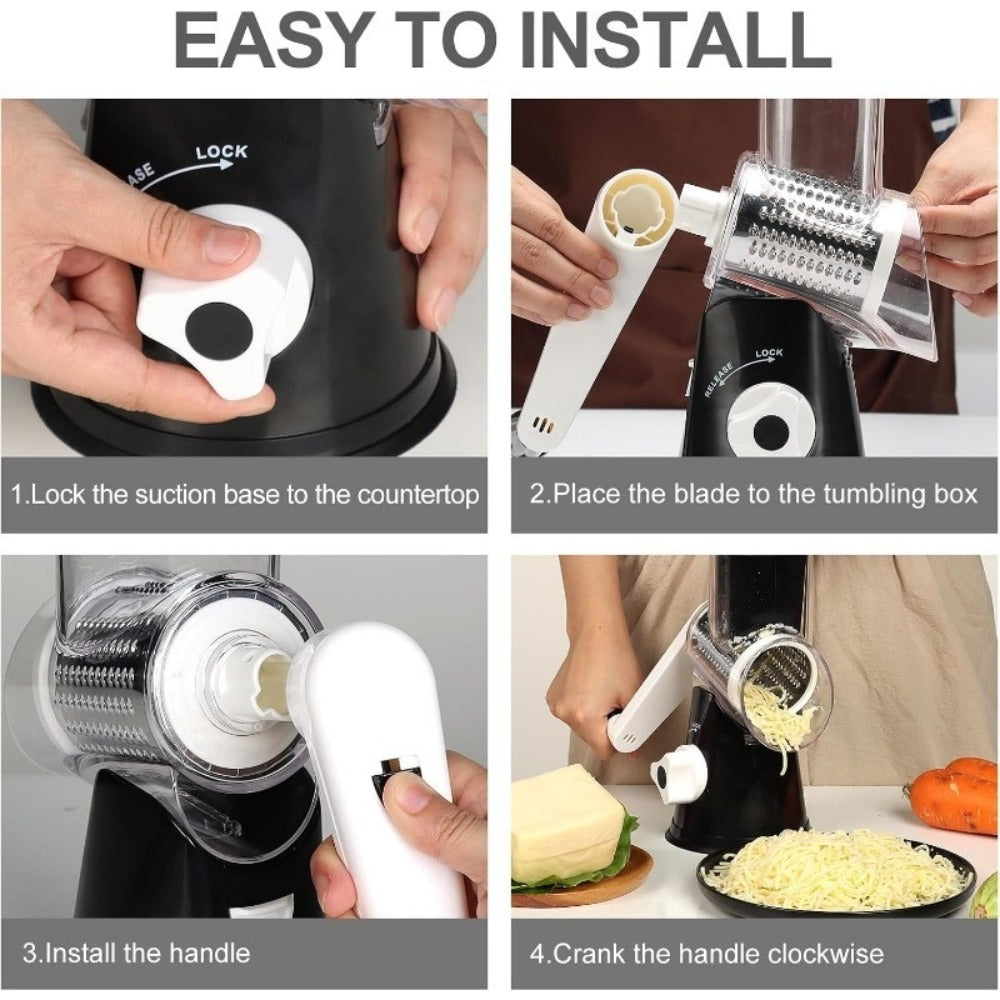 Rotary Cheese Grater with Hand Crank – 3 Interchangeable Blades for Cheese, Vegetables & Nuts, Non-Slip Suction Base, Includes Cleaning Brush – Manual Cheese Shredder for Kitchen ( - product image 20