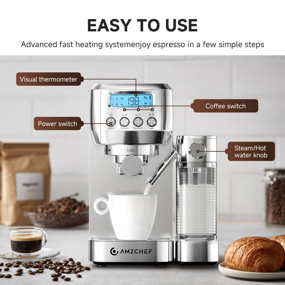 Espresso Machine 20 Bar with Automatic Milk Frother – Dual Boiler Coffee Maker, Touch Control, Cappuccino & Latte Machine with Dual Wall Filters, Includes Milk Frother, Easy to Use - product image 4