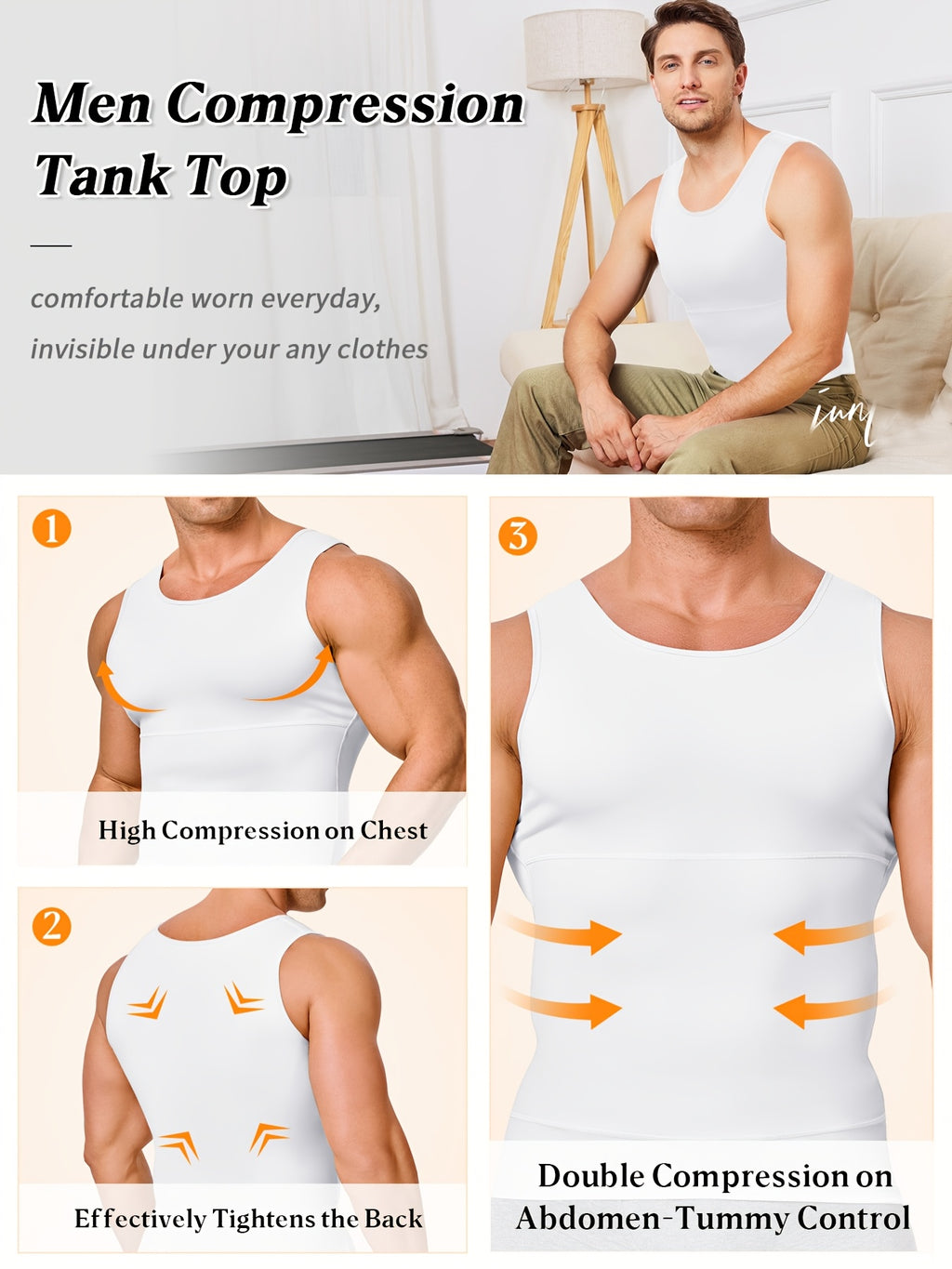 Men' Compression Shirt & Body Shaper Vest - High-Elastic Workout Tank Top with Abdominal Toning, Tight-Fit Shirt Suitable for Gym, Post-Surgery, Year-Round - product image 20