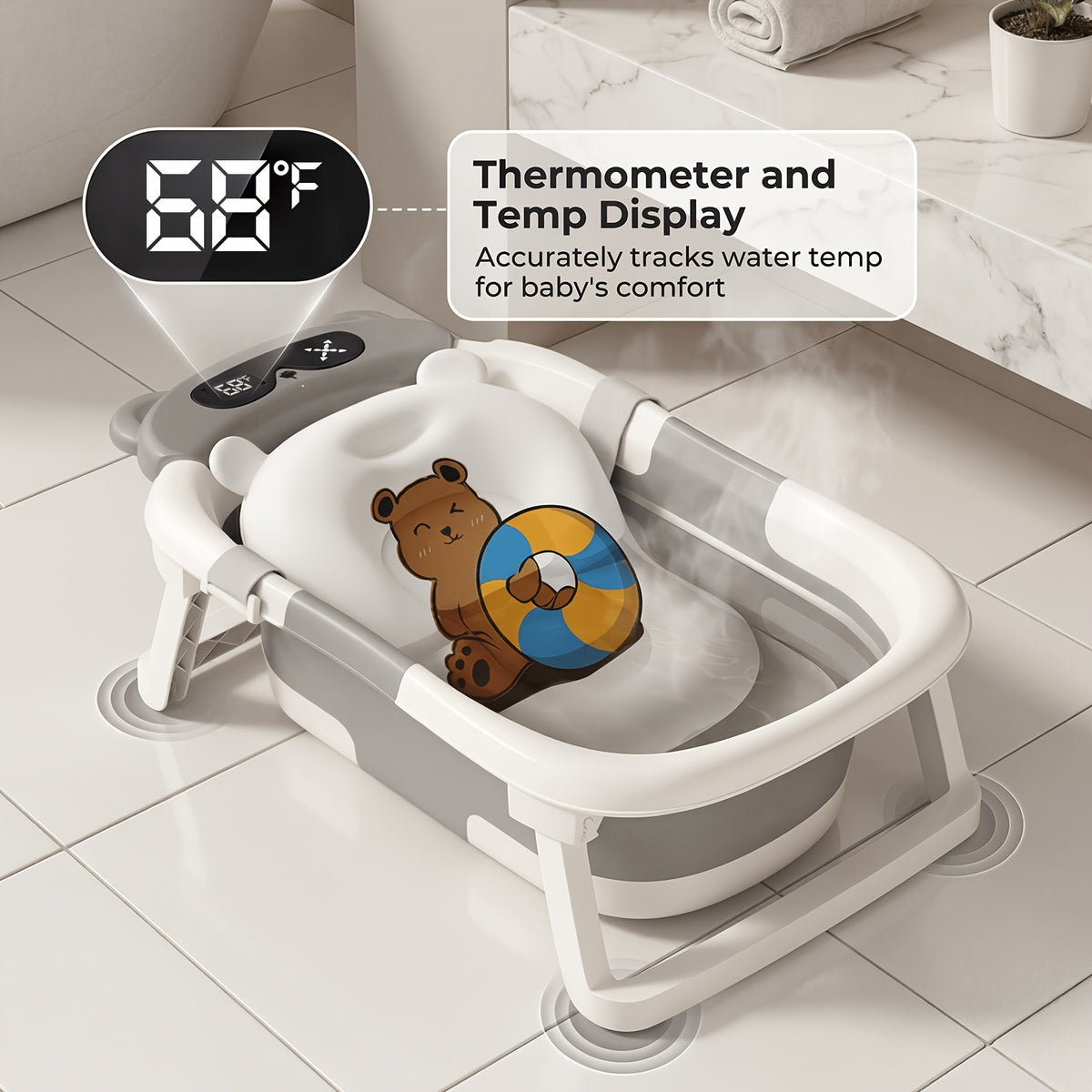 Collapsible Baby Bathtub Suitable for Newborn to Toddler, Portable Travel Bath Tub with Soft Cushion & No-Slip Hanging Base, Detachable, Infant Bath for - product image 4