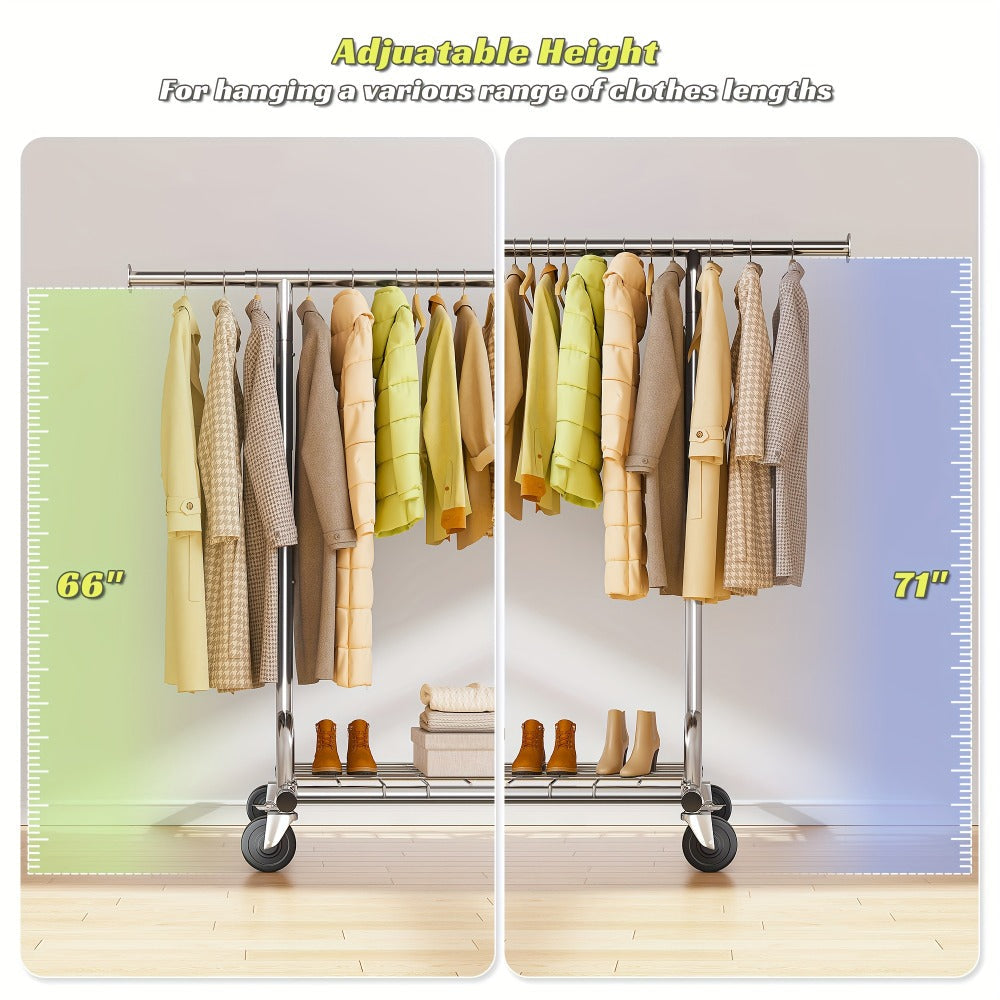 Heavy Duty Rolling Clothes Rack with Wheels - Adjustable Garment Rack 260LBS Capacity, Extendable 51"-75" Wide, for Bedroom Closet Laundry Room - product image 5