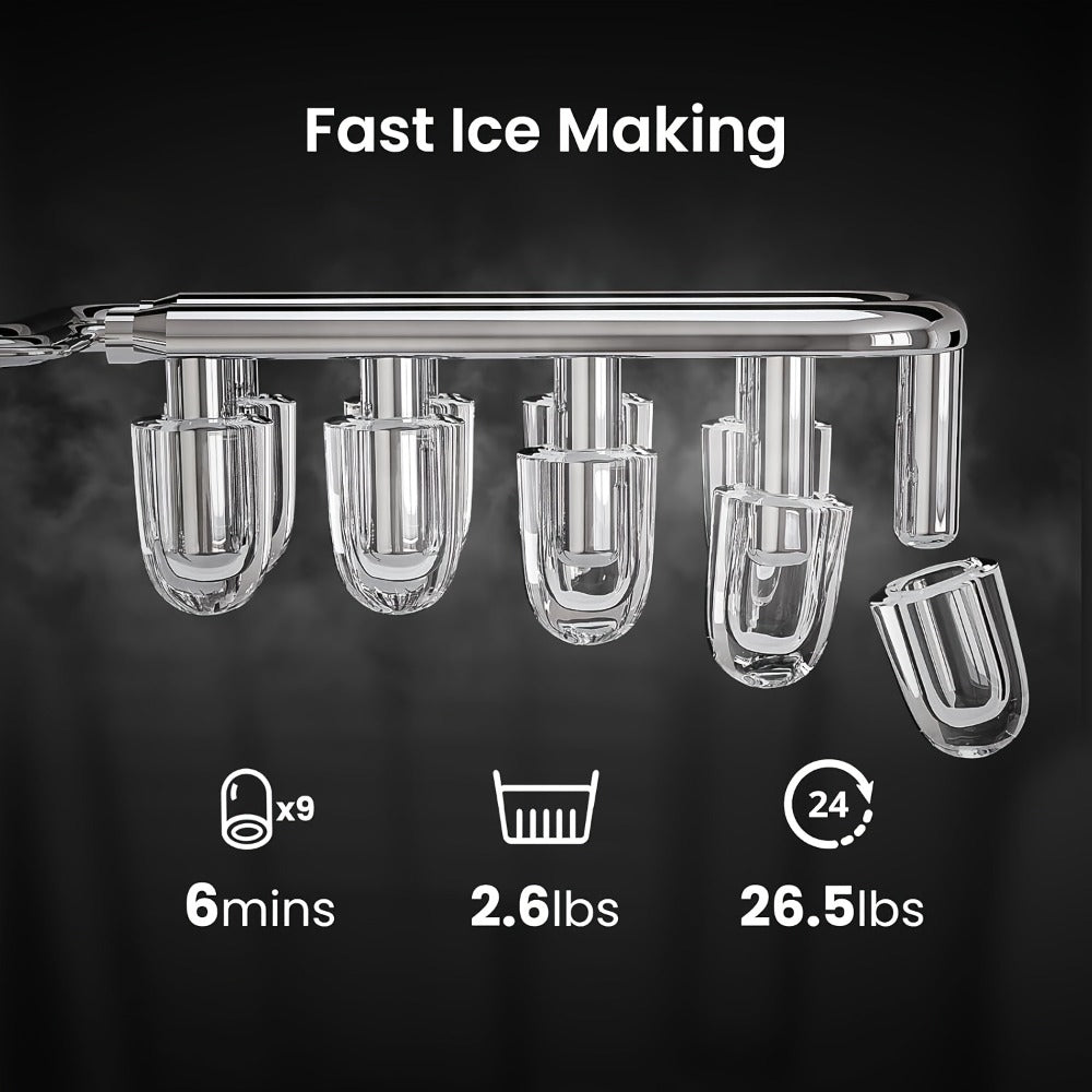 Countertop Bullet Ice Maker 26lbs/24H, 9 Bullet Ice Cubes in 6 Mins, 2 Sizes, Self-Cleaning Portable Ice Machine with Handle Ice Basket & Scoop, for Home Kitchen RV Camping - product image 5