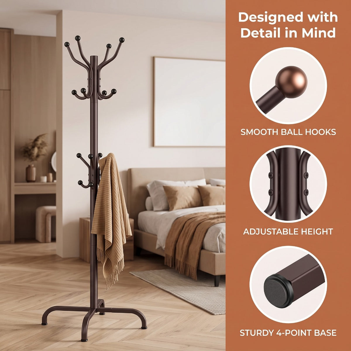 14-Hook Metal Hat Racks--Freestanding Coat Rack with a Total Weight Capacity of 11 Pounds, Suitable for Hallways, Bedrooms and Offices, Sturdy Rack for Hats - product image 9