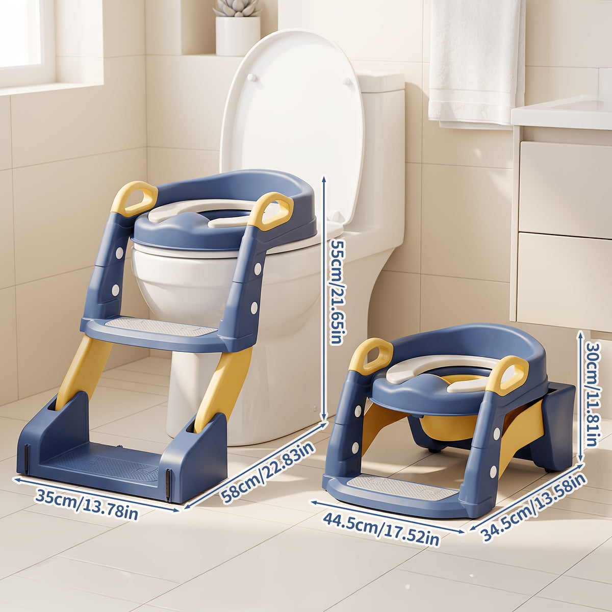 2-In-1 Toilet Potty Training Seat with Step Stool Ladder, Safe and Comfortable Potty Chair with Anti-Slip Design, Adjustable Height, Foldable for Easy Storage - product image 2
