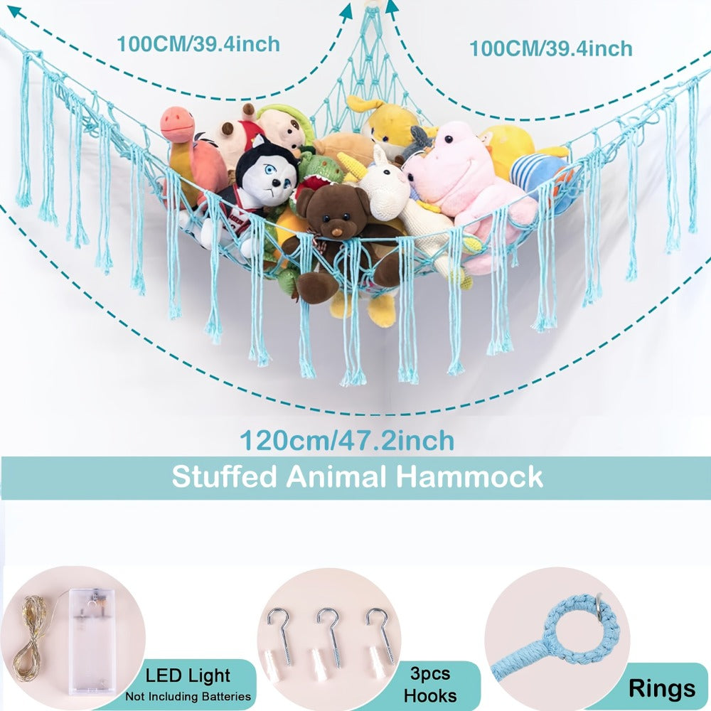 Stuffed Animal Storage Hammock with Lights Corner Hanging Toy Net Organizer for Nursery Bedroom Kids Room Decor Plush Toy Holder Christmas Halloween Easter Gift - product image 9