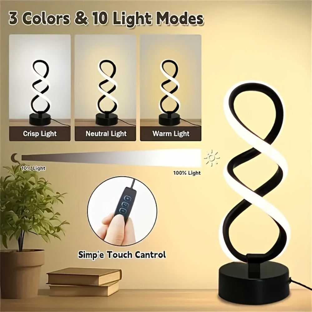 Spiral LED Table Lamp, Dimmable Push Button Control Desk Light for Bedroom Living Room Office, Modern Metal Base Indoor Accent Lamp, Unique Spiral Design Home Decor Gift for Christ - product image 20