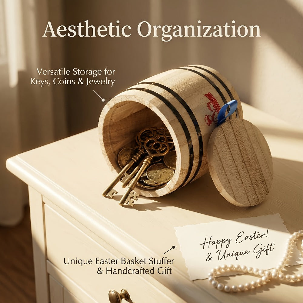 Wooden Barrel Storage Jar with Lid – Rustic Mini Desktop Organizer for Coffee Beans, Sugar, Candy, Keys, Coins & Jewelry | Vintage Handcrafted Trinket Box | Retro Home Office Decor - product image 10