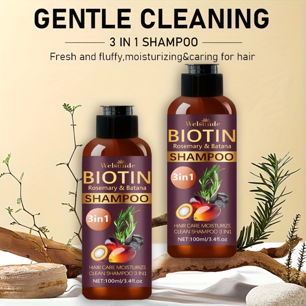 Biotin & Batana Oil Shampoo 2-Pack with Rosemary Extract – 3-in-1 Deep Moisture, Scalp Revitalizer & Damaged Hair Repair, Mild Natural Cleansing Formula, 100ml x2 (3.4 fl oz) - product image 3