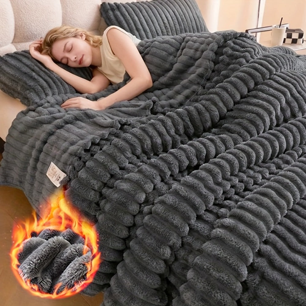 Reversible Faux Rabbit Hair Blanket – Thickened Soft Thermal Throw for Bed, Nap, Office & Camping, All Season, 4 Colors, 5 Sizes - product image