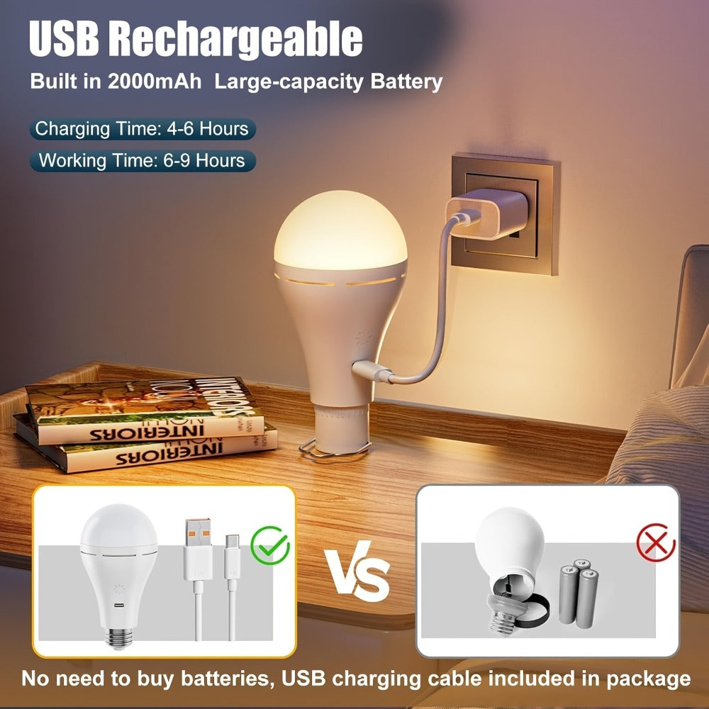 USB Rechargeable Light Bulbs 2-Pack with Remote Control Dimmable Timer 3 Color Temperatures E26 9W 350LM 2000mAh Emergency LED Bulb with Hook for Camping - product image 5
