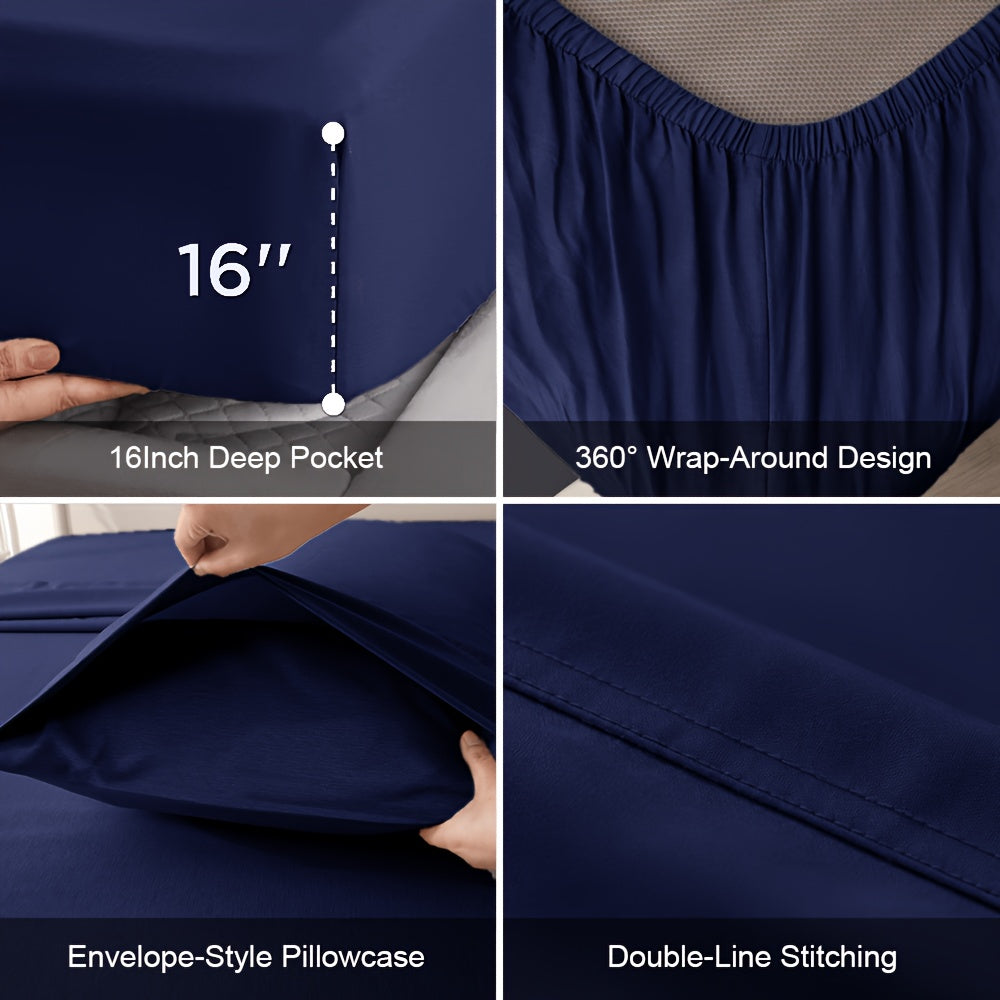 6 pcs Deep Pocket Cooling Bamboo Sheet Set, Luxurious and Ultra-Soft, Breathable, 16 Inch Extra Deep Pocket, Twin, Full, Queen, King, Multiple Colors to Choose - product image 13