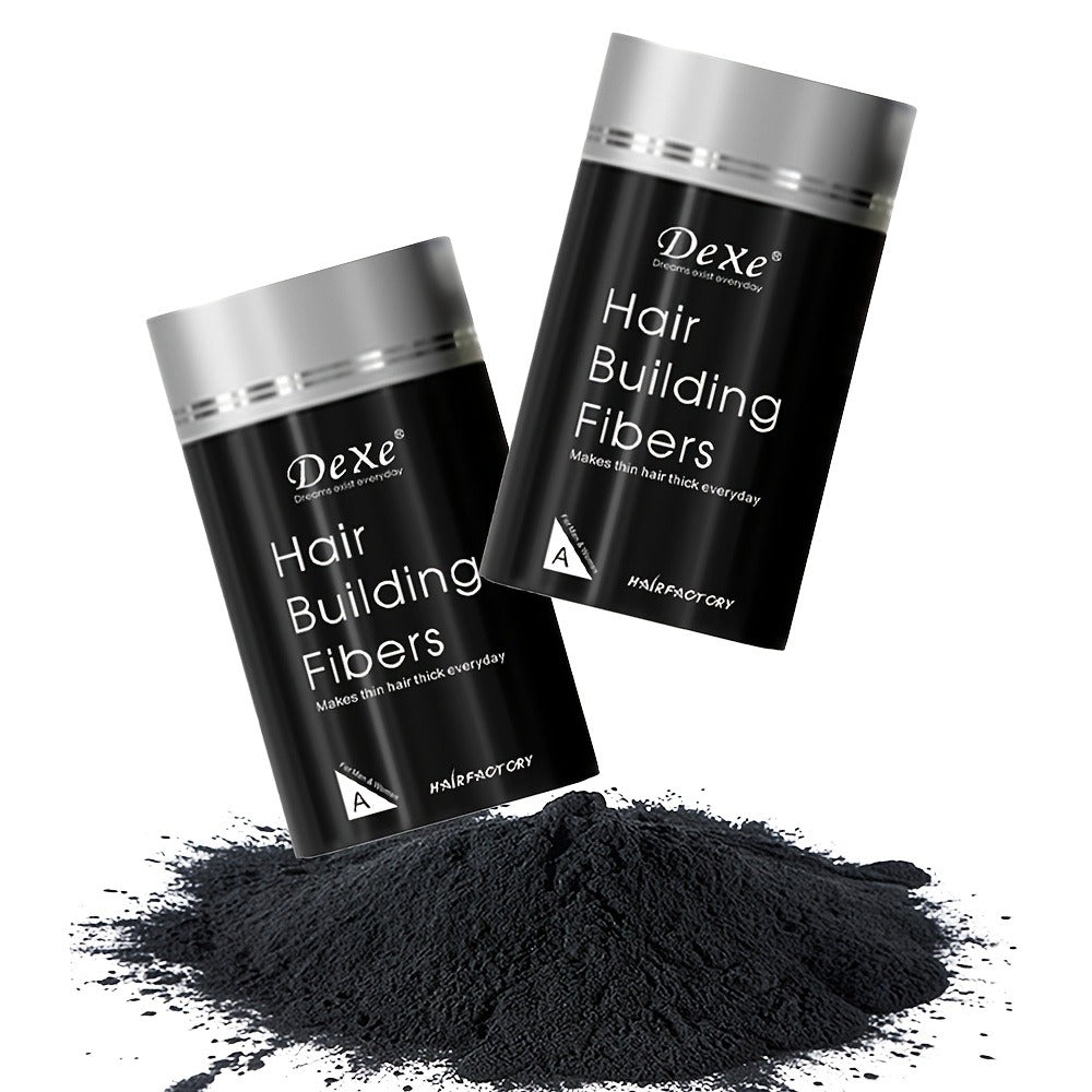 DeXe Hair Fiber Powder 2pcs x 22g — Natural Fine Thickening Fibers for Thinning Hair & Bald Spot Coverage, 1-Second Adhesion, Unisex for Men & Women, Black & Dark Brown - product image