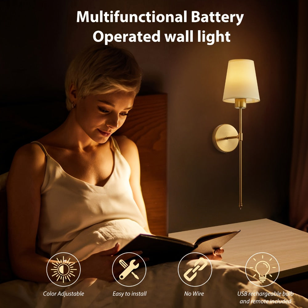 Rechargeable Wall Sconce 2-Pack RGB – 15-Color Dimmable LED Wall Light with Remote Control, 5200mAh Battery, No Wiring for Bedroom, Living Room, Kitchen & Corridor (Gold / Black) - product image 6