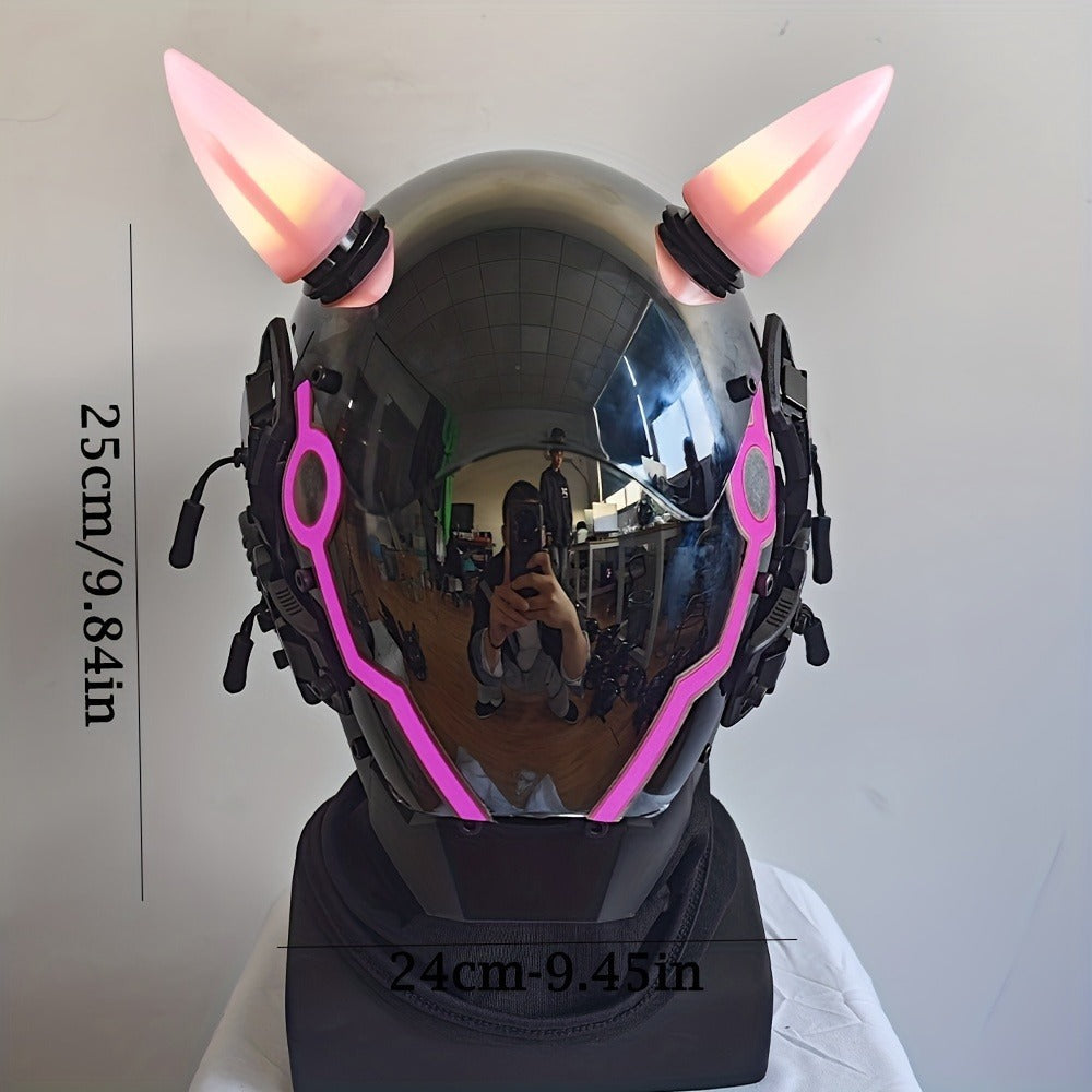 Battery-Powered LED Full Face Mask for Halloween, Christmas, Easter, Rave Music Festival & Party, Unisex Adult Costume Prop, Cool Gift for Men & Women | Electric Pink Punk Cosplay Mask with Helmet