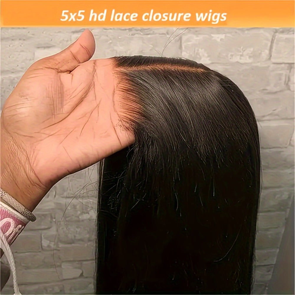 Put On and Go Wig 6x4.5 HD Lace Human Hair Straight 250% Density Glueless Pre-Plucked Pre-Cut Pre-Bleached Knots Long Straight Wig for Women 22-36 Inch Natural Black - product image 3