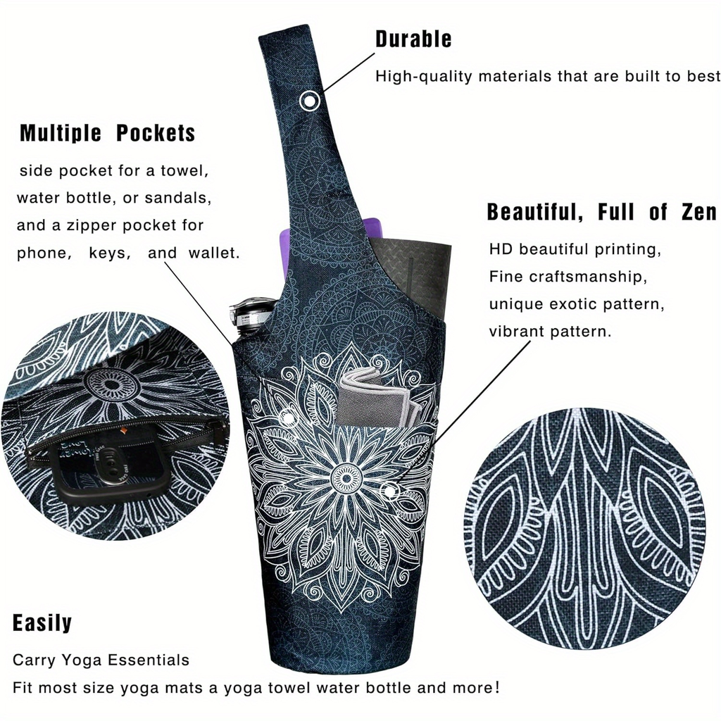Large Shoulder Carrier with Dual Pockets for Yoga Mat, Block, Strap & Accessories, Fits Most Mat Sizes, Gym & Studio Bag for Women, Cloud Forest & Mandala - product image 4