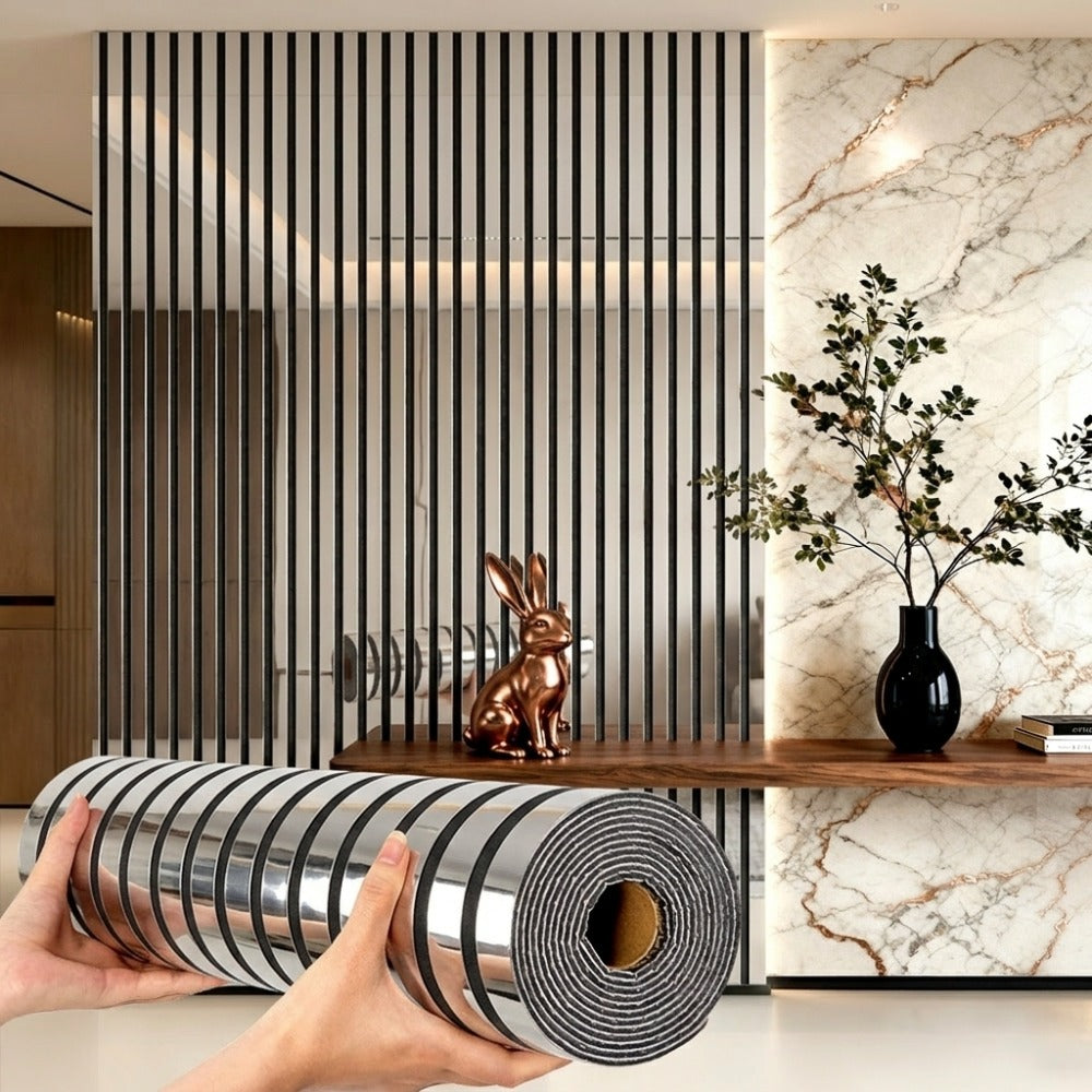 3D Mirror Slat Wall Panel Self-Adhesive Peel and Stick Gold Silver Metallic Grid Wall Sticker for TV Background Wall Ceiling Curved Edges Home Decor Art Easy Install - product image 3