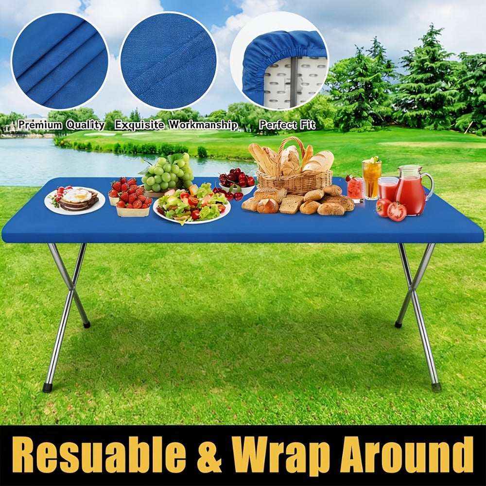 Stretch Table Covers 6Ft Washable Elastic Rectangle Tablecloth for Parties Weddings Picnics Camping, Spandex Polyester Blend, Fits Standard 6 Foot Tables, Set of 3 6 9 or 12, Black - product image 8