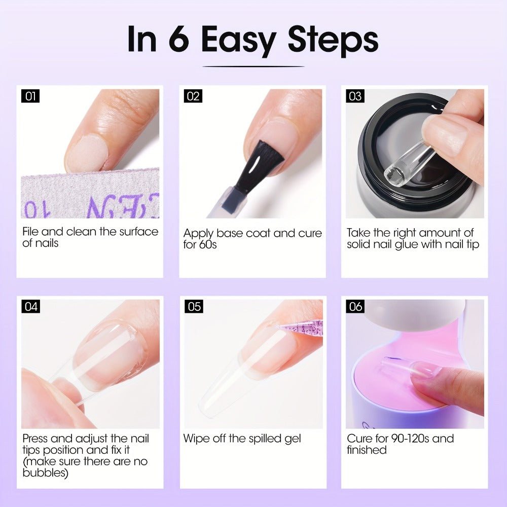 Solid Gel Nail Glue Kit with Mini LED Lamp — 8g UV Cure Gel Glue 28+ Days Long-Lasting Bond for Press On Nails Acrylic Tips Rhinestones, Non-Toxic Natural Resin, Salon & Home Manic - product image 11