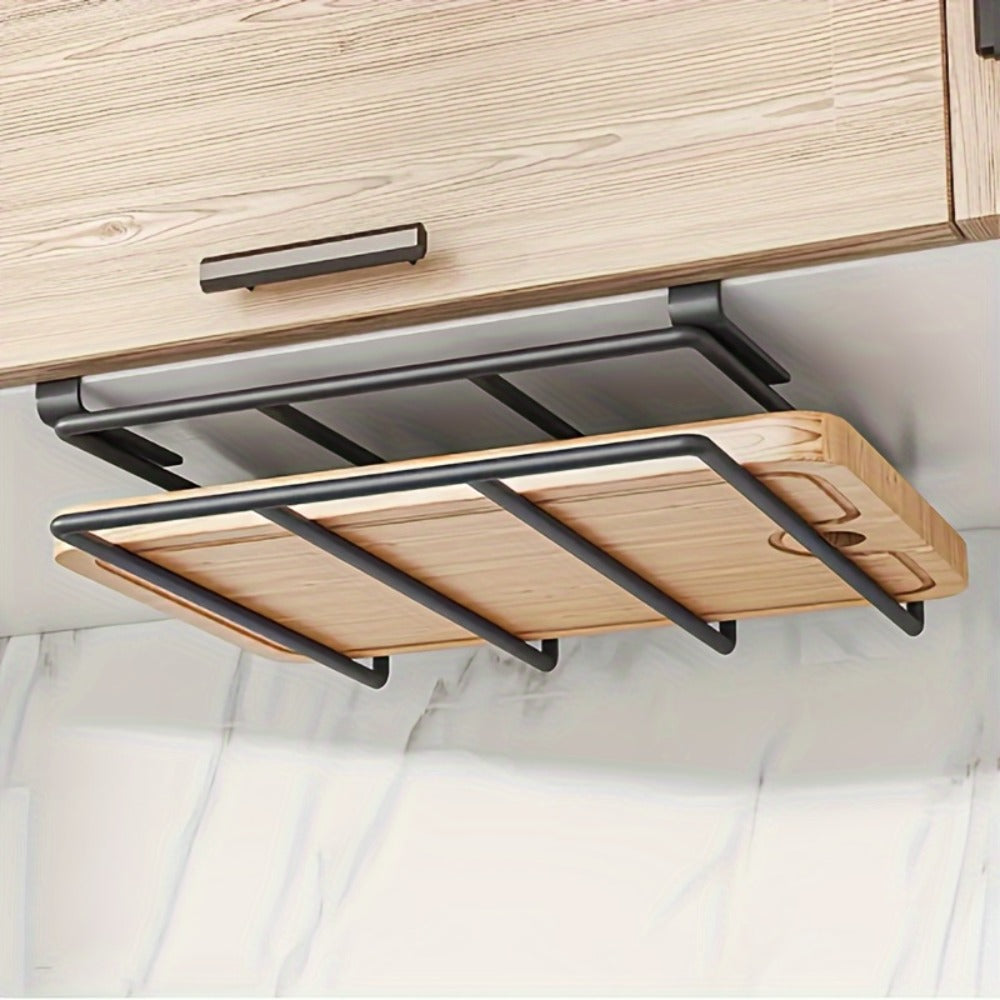 Kitchen Hook Rack for Cutting Boards Lids & Cabinet Door – Heavy Duty Carbon Steel Wall Mounted Organizer for Kitchen Tools & Bathroom Supplies, Rust-Resistant Black - product image