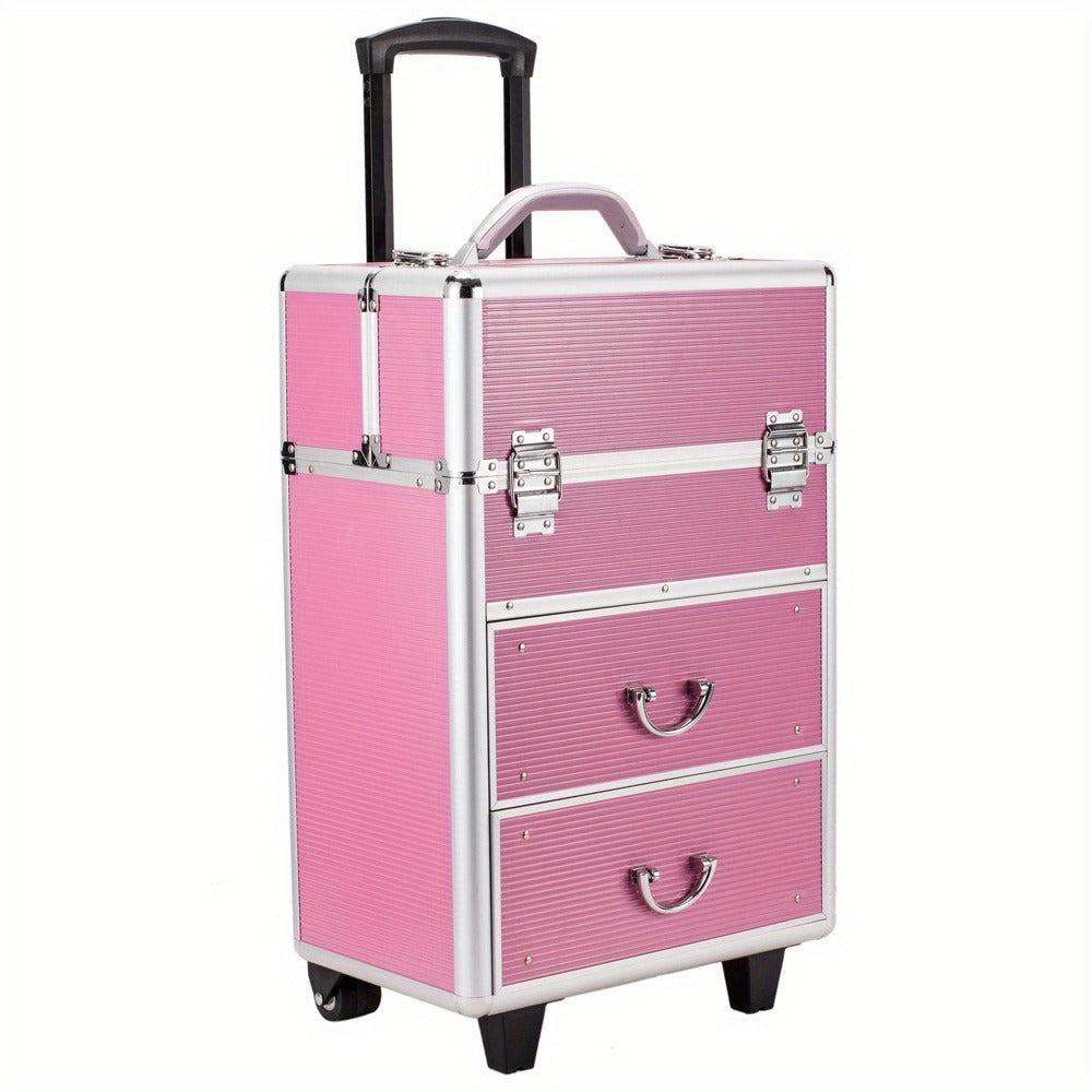 Makeup Train Case 4 Tier Lockable with Extendable Trays Large Capacity Cosmetic Organizer Box for Makeup Artists Salon Professional Beauty Storage Portable Travel Case Pink - product image 6
