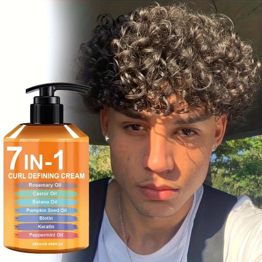 Curl Cream for Wavy & Curly Hair 7-in-1 Formula with Argan Oil & Rosemary Oil - Frizz Control, Long-Lasting Definition, Natural Fluffy Finish, All Curl Types, 280ml - product image 7