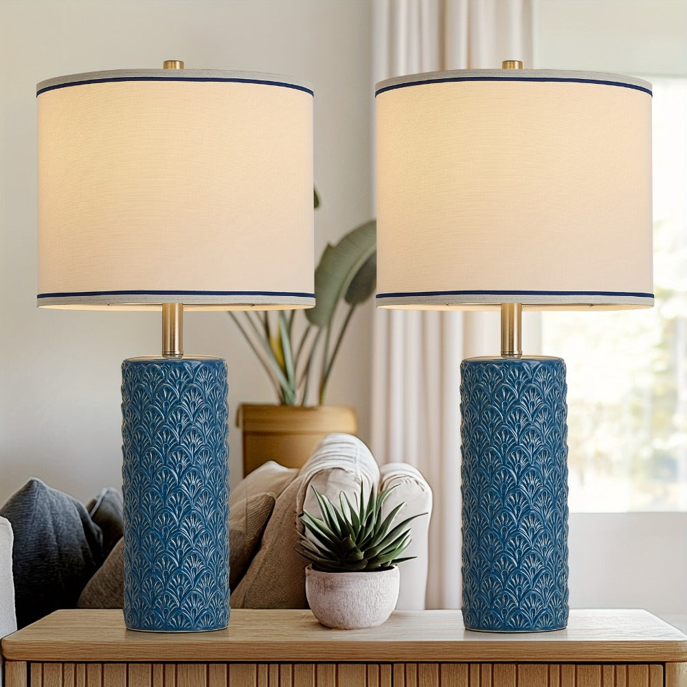 Ceramic Table Lamp – Modern Farmhouse Bedside Lamp with Drum Shade, 3 Color Temperature, Knob Switch, 9W LED Bulb Included, Rustic Nightstand Desk Light for Bedroom Living Room Off - product image 8