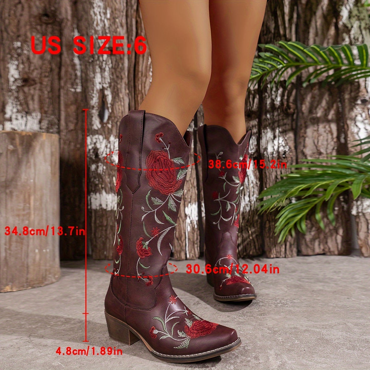 Women's Vintage Floral Embroidered Western Cowboy Boots - Slip-On Mid-Heel Square Toe, Faux Cover Upper & TPR Sole, All-Season Casual Cowgirl Boots with Fabric - product image 12