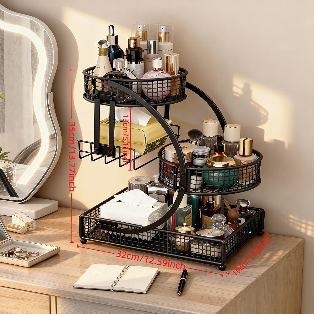 3-Tier Metal Makeup Organizer with Round Baskets Anti-Rust Vanity Storage Rack with Tissue Holder Space Saving Cosmetic Organizer Gift for Women - product image 10