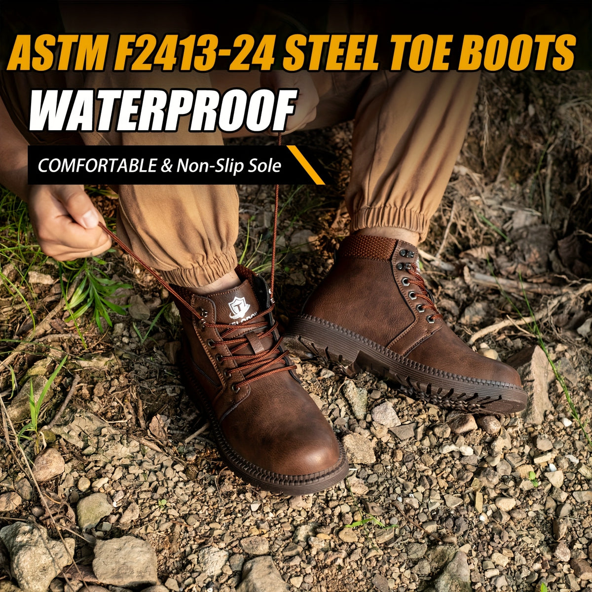 Men's Heavy-Duty 6-Inch High Quality Work Boots with Steel Toe Cap - Slip-Resistant Slip-Resistant Shoes, All-Terrain Traction Rubber Sole, Cushioned Insole - product image 6