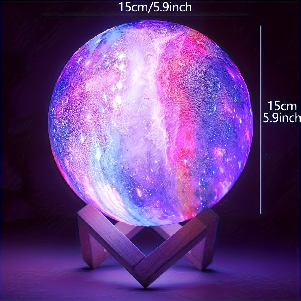 Moon Lamp 128 Colors Ball LED Night Light with Wooden Bracket, USB Plug-in, Remote Control & Infrared Sensor, 5.9 Inch Color Changing Globe Lamp for Bedroom, Living Room, Cafe, Off - product image 2