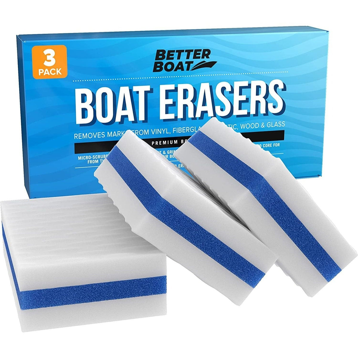 Boat Eraser Cleaning Sponge | Removes Scuffs, Dirt & Grease on Pontoon, Fishing & Jon Boats (3, 9 or 12 Pack) | No Bleach Magic Scrubber for Deck, Hull, Vinyl - product image