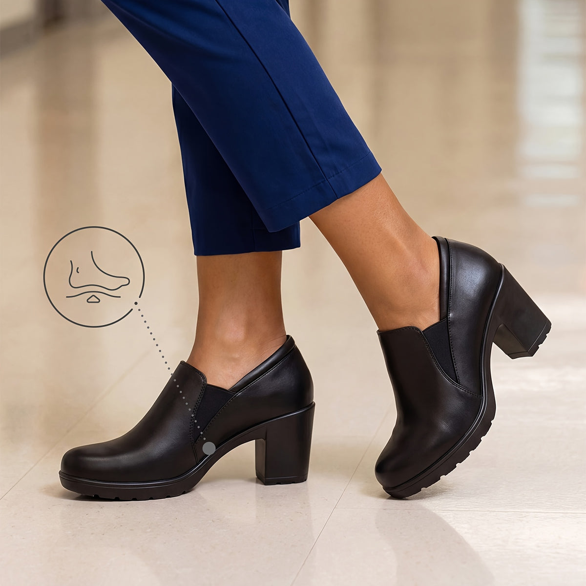 Women's Low Chunky Block Heel Slip-On Pumps - Round Toe Dress Loafers with Cushioned TPR Sole, Low Block Heels Suitable for Office, Business, Casual Wear