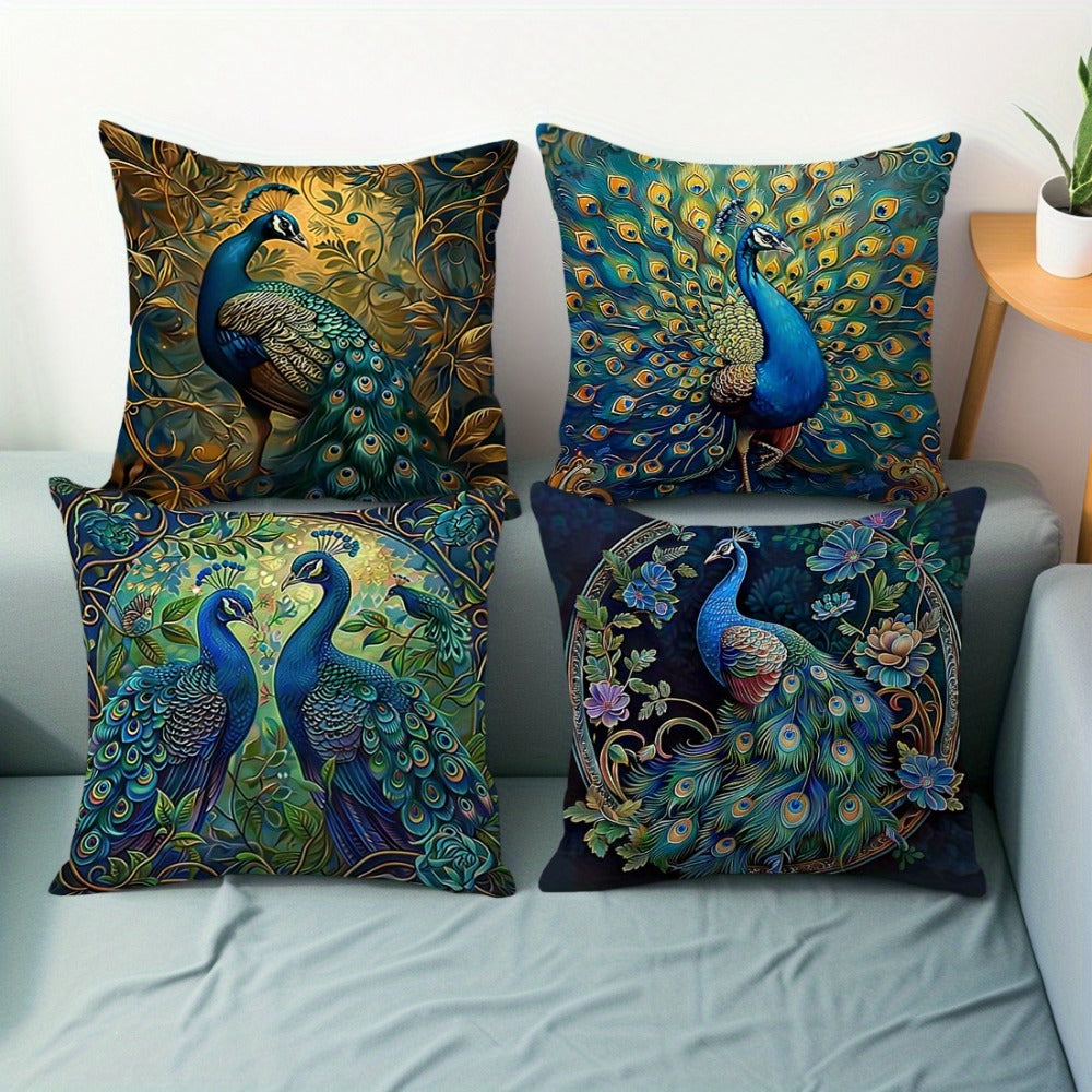 Cushion Covers 18x18 Set of 4 Vintage Peacock Oil Painting Boho Plush Throw Pillow Cases with Zipper Machine Washable for Living Room Bedroom Home Decor - product image 5