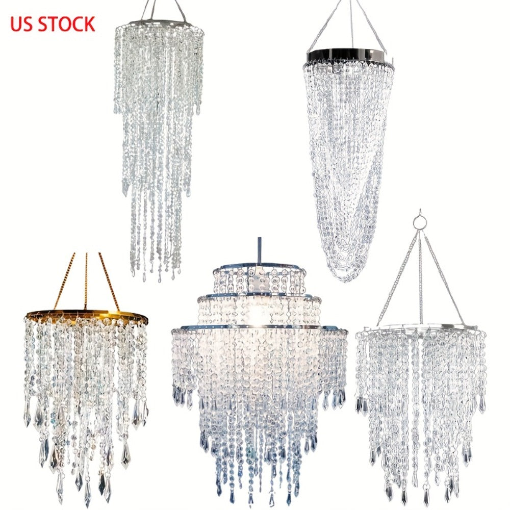 Crystal Beaded Chandelier Lampshade Acrylic Sparkling Droplets Elegant Ceiling Light Fixture Cover for Wedding Party Home Decor Multiple Sizes Branch Style Beadwork Pendant Shade - product image 16