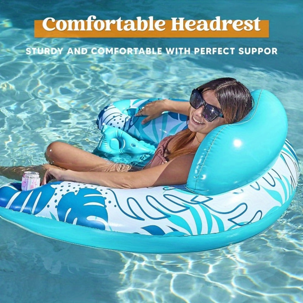 Leaf Print Blow Up Floating Chairs with Cup Holders & Water Balloons, Hammock Noodle Mat Float Set for Pool Beach Lake, Summer Party Gift (Blue & Pink) - product image 4