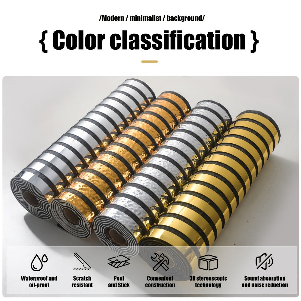 Luxury Mirror 3D Wallpaper Roll Self Adhesive Peel and Stick PVC Vinyl Film Grid Vertical Stripe Pattern for TV Wall Sofa Background Bedroom Living Room Decor Mirror Gold Silver Wa - product image 13