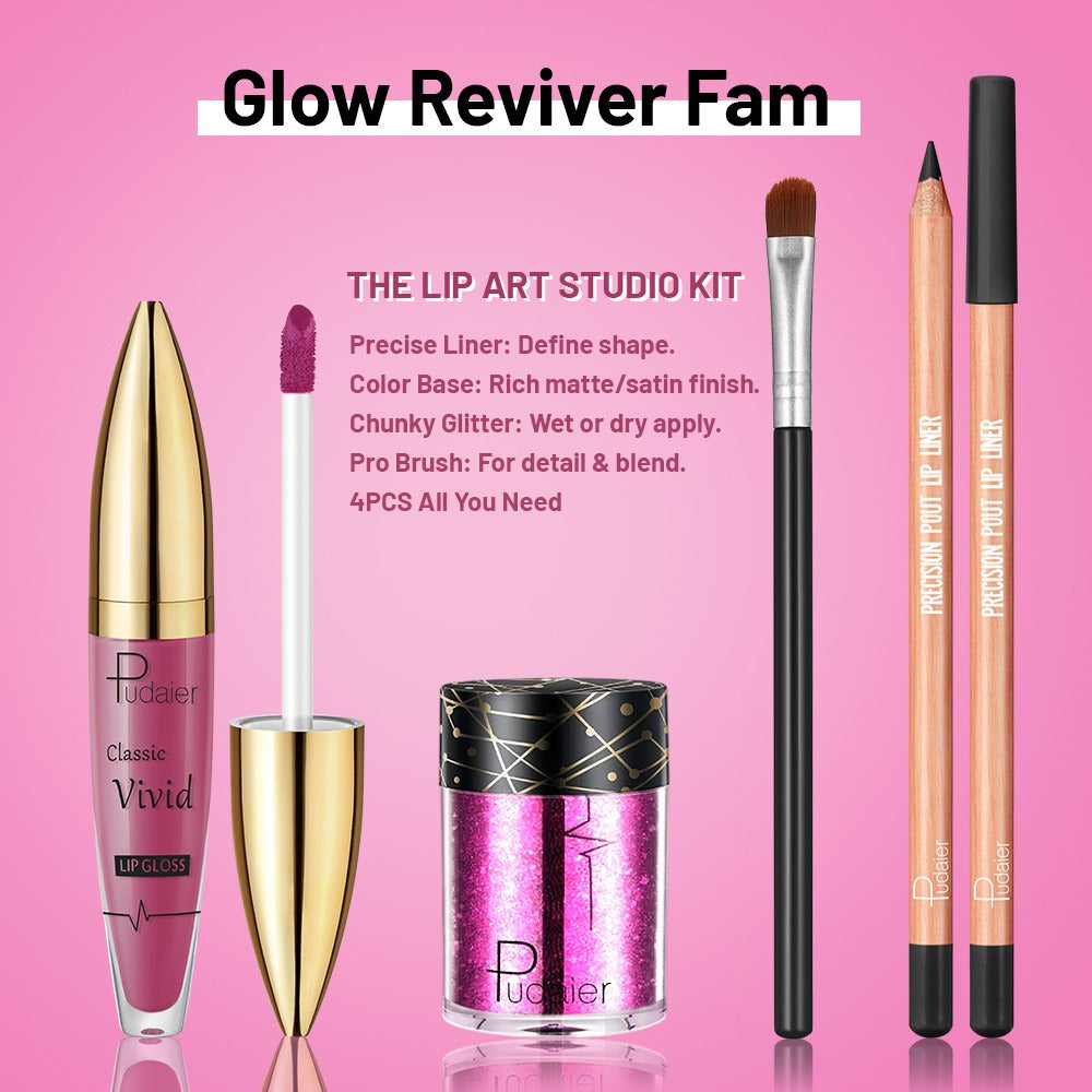 Metallic Glitter Lip Kit 4-Piece – Sparkling Lip Liner, High-Shine Lip Gloss, Chunky Glitter & Lip Brush Combo for Party, Festival, Rave & Holiday Makeup, Gift for Women - product image 6