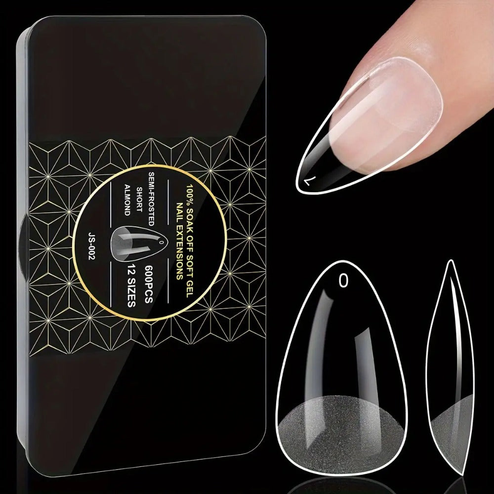 Gel Nail Tips 600 Pieces Clear Crystal Full Cover Nail Extensions – Almond Oval Coffin Stiletto Square Short Medium Long Soft Gel False Nails for Salon & DIY Nail Art Women - product image 13