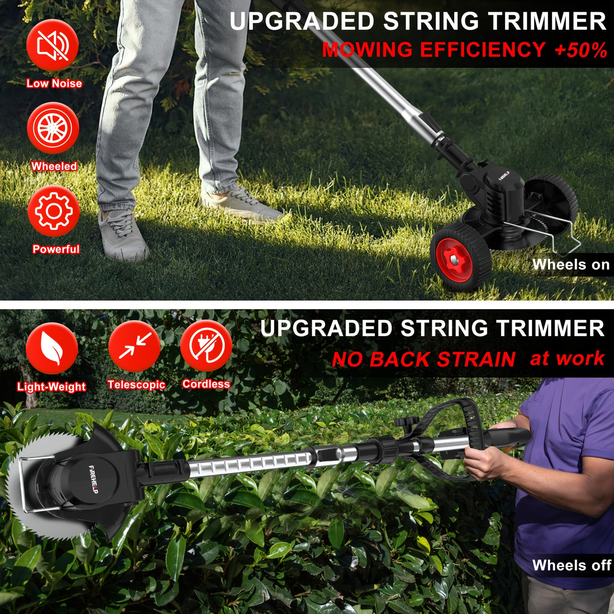 Portable Cordless Electric Lawn Mower, 3-in-1 Trimmer Edger Shrub Cutter W/ Adjustable Height & Rotating Head 3 Blades & 2 High-Capacity Lithium Batteries - product image 6