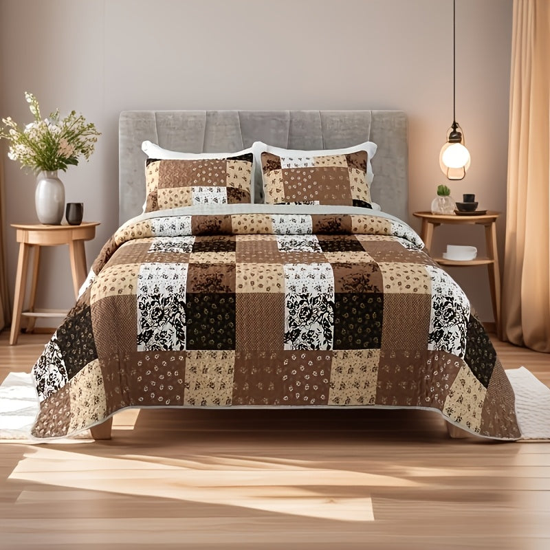 Patchwork Quilted Bedspread Set 3 Piece - 1 Quilt & 2 Pillow Shams Machine Washable All-Season Soft Breathable 100% Polyester Bedding Set for Bedroom Dorm, Twin Full Queen King - product image 11