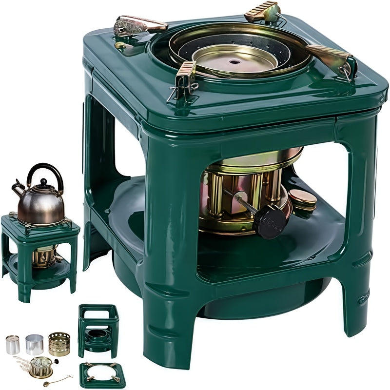 Travel-friendly Kerosene Paraffin Camping Stove Outdoor Heater Adjustable Flame Featherlight Military Green Stove for Camping Picnic Barbecue Backpacking Survival Emergency