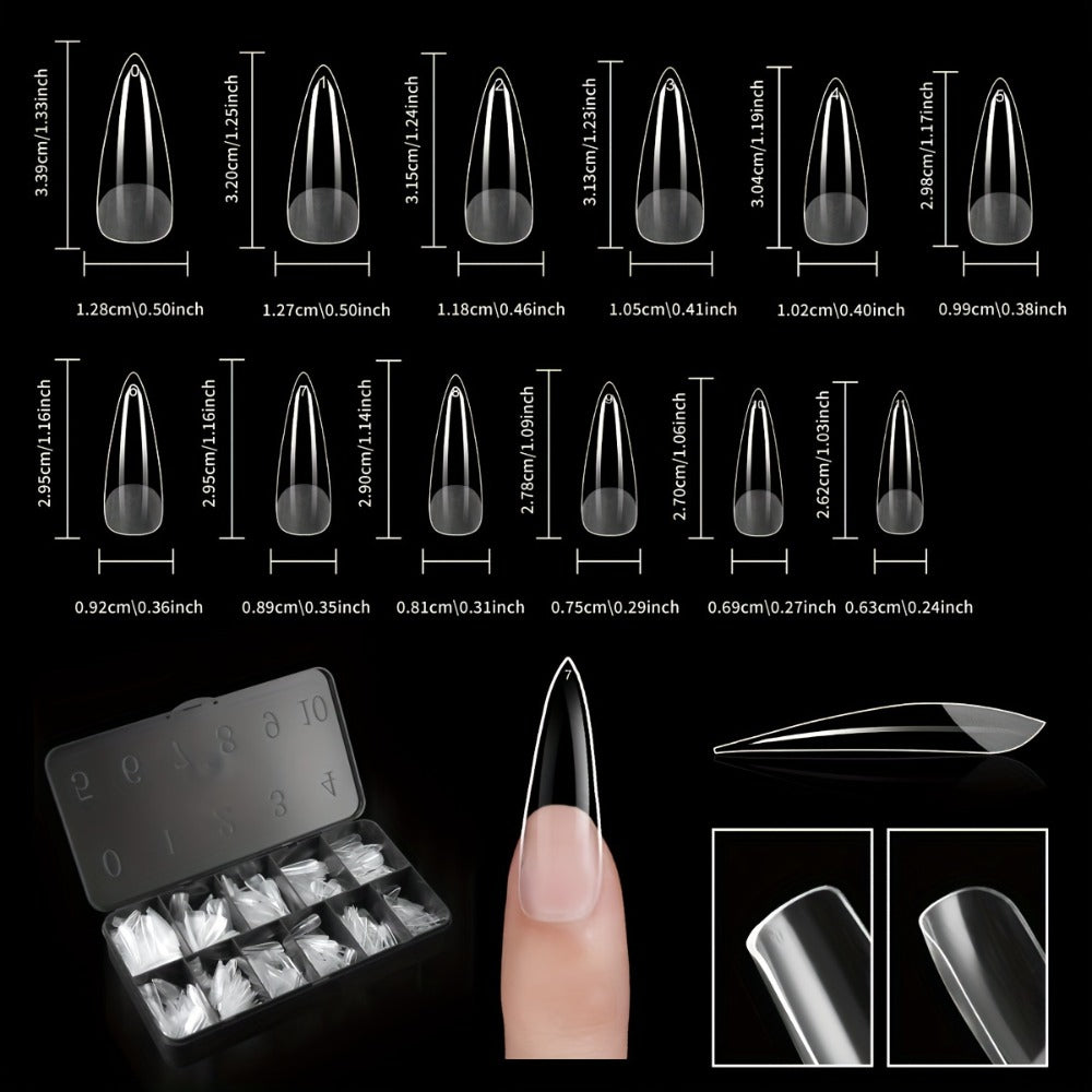 Gel Nail Tips 600 Pieces Clear Crystal Full Cover Nail Extensions – Almond Oval Coffin Stiletto Square Short Medium Long Soft Gel False Nails for Salon & DIY Nail Art Women - product image 17
