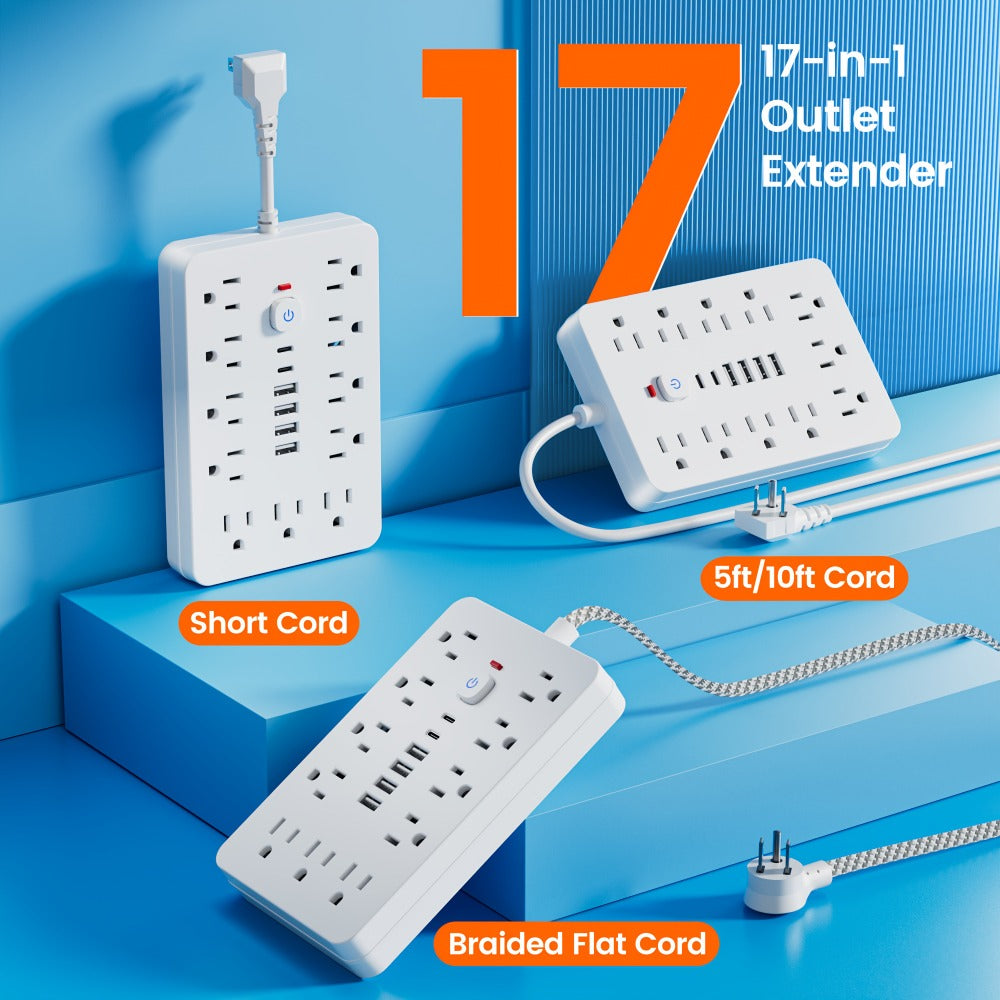 Extension Cord Power Strip with USB Ports 11 AC Outlets 4 USB-A 2 USB-C Surge Protector Overload Protection Short Cord 5FT 10FT for Home Office Study School Desk Charging Station W - product image
