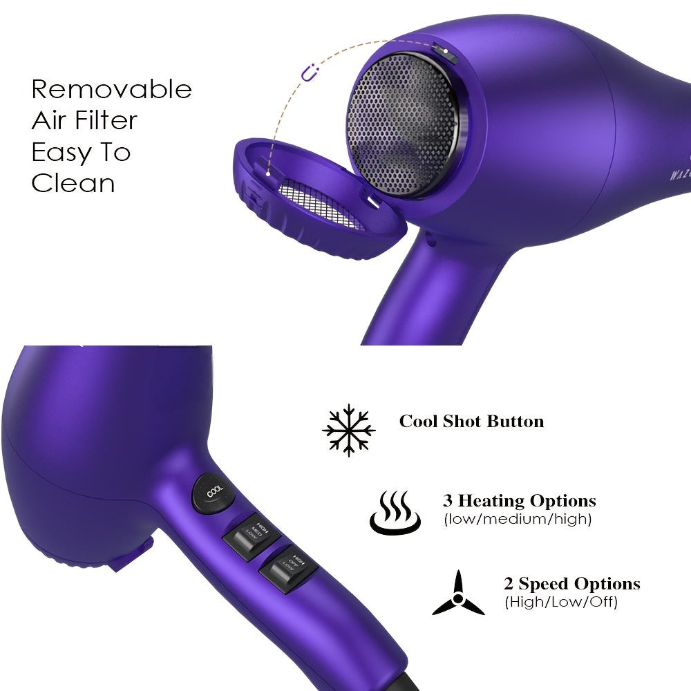1875W Ionic Hair Dryer with Diffuser Concentrator Comb Nozzle - Professional Blow Dryer DC Motor 3 Heat 2 Speed Cool Shot Anti-Frizz Salon Quality for Women Black - product image 2